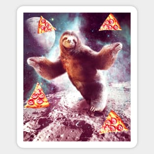 Funny Space Sloth With Pizza Sticker